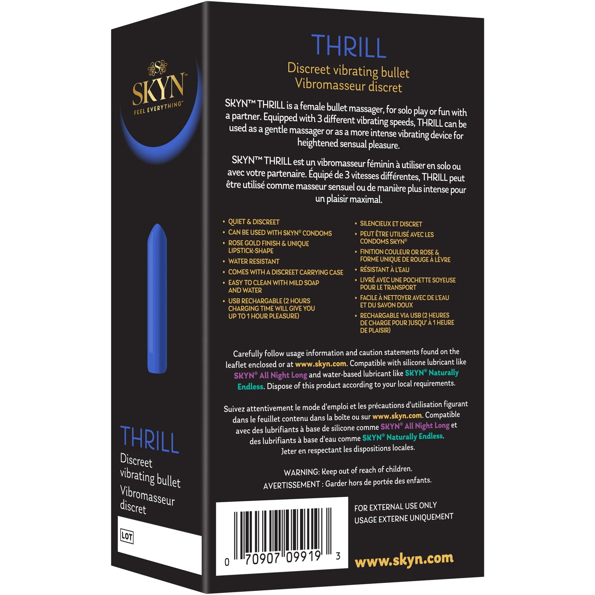 Thrill 3 Speed Vibrating Bullet Vibrator, 3 Speeds, Rose Gold