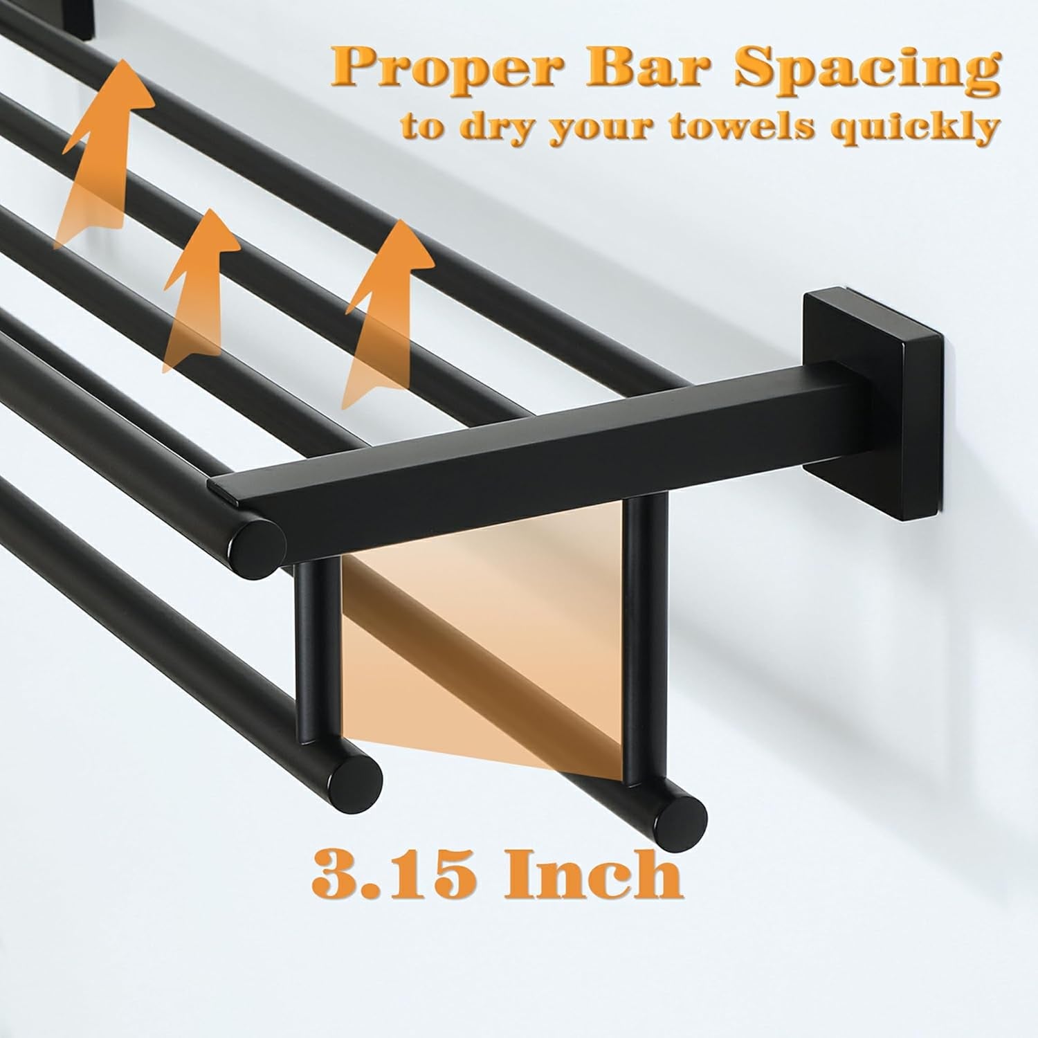 Double Towel Rack for Bathroom,24 Inch Bathroom Tower Holder Towel Shelf with Double Towel Bars Wall Mount,Sus304 Stainless Steel Double Tower Bar for Bathroom Wall,Towel Hanger Matte Black