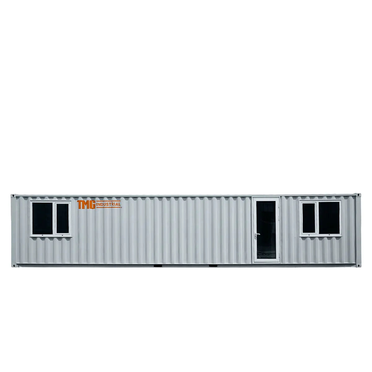 40’ Custom Built Steel Container Office, Insulated, PVC Flooring, Wood Grain Solid Wallboard, Horizontal Pivoting Windows, High-Density Foam Insulation, TMG-SCO40