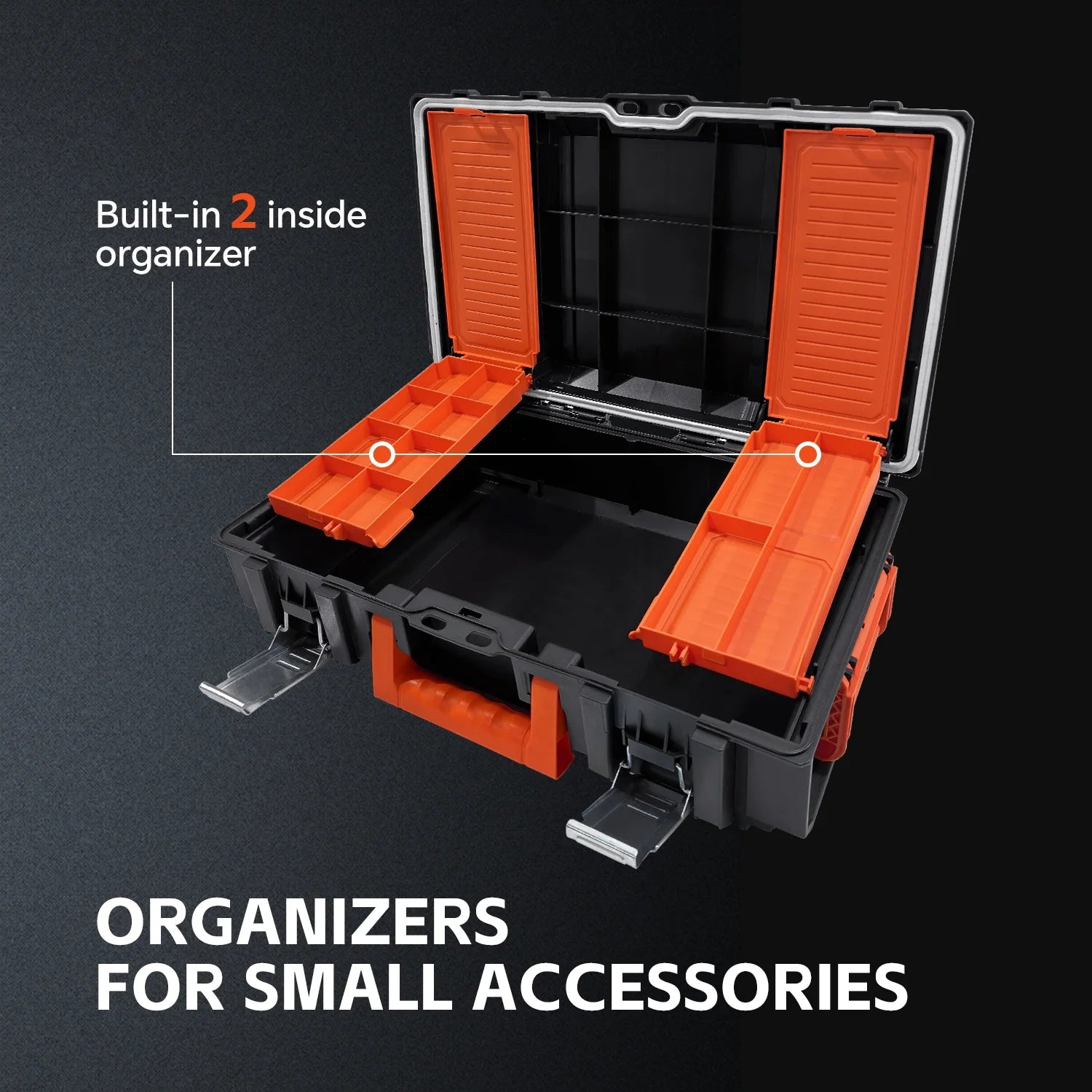 Stackable Storage System - 4 Pieces Set, Rolling Tool Box Set Mobile Tool Chest Storage Organizer Portable . Mobile Utility Cart with Comfort Grip Handle and Tough Latches, Black