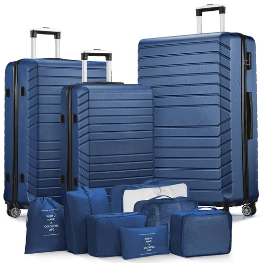 3 Piece Luggage Sets Travel Suitcase Set with 7PCS Organizer Bags, Navy Blue
