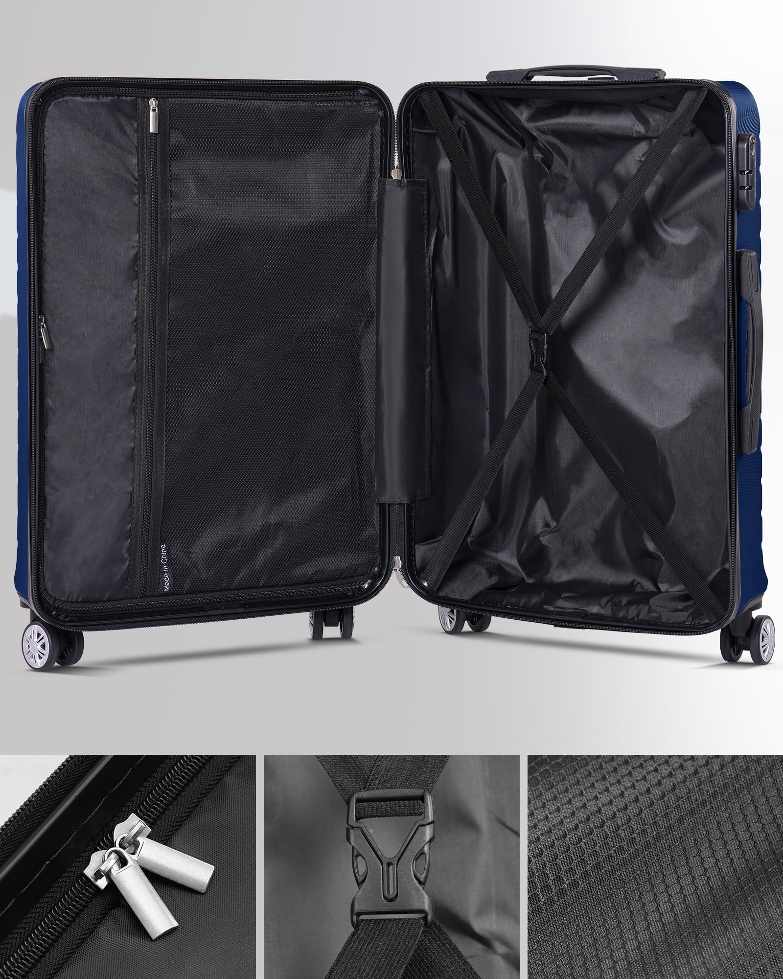 3 Piece Luggage Sets Travel Suitcase Set with 7PCS Organizer Bags, Navy Blue