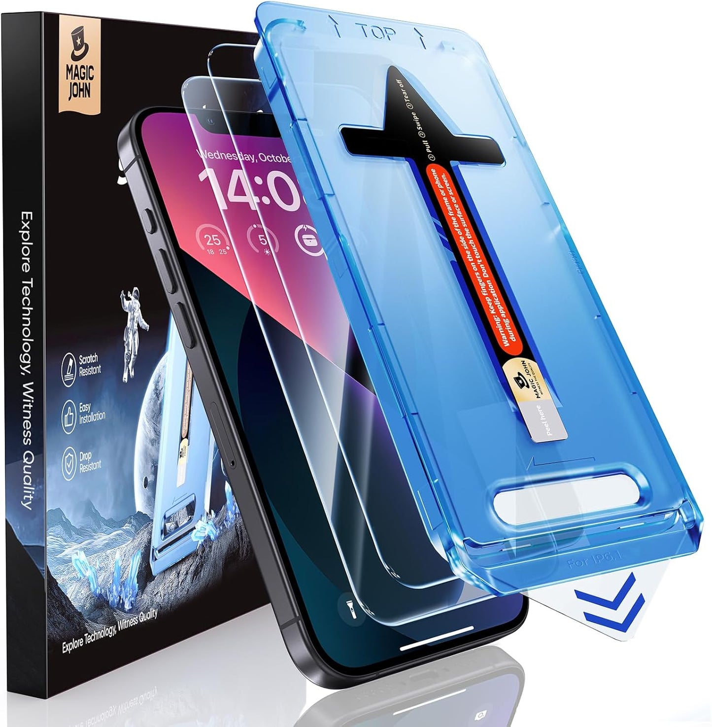 2 Pack for Iphone 13/14& Iphone 13 Pro 6.1 Inch Tempered Glass Screen Protector, Auto Dust-Elimination, Bubble Free, HD Clear, Easy Installation