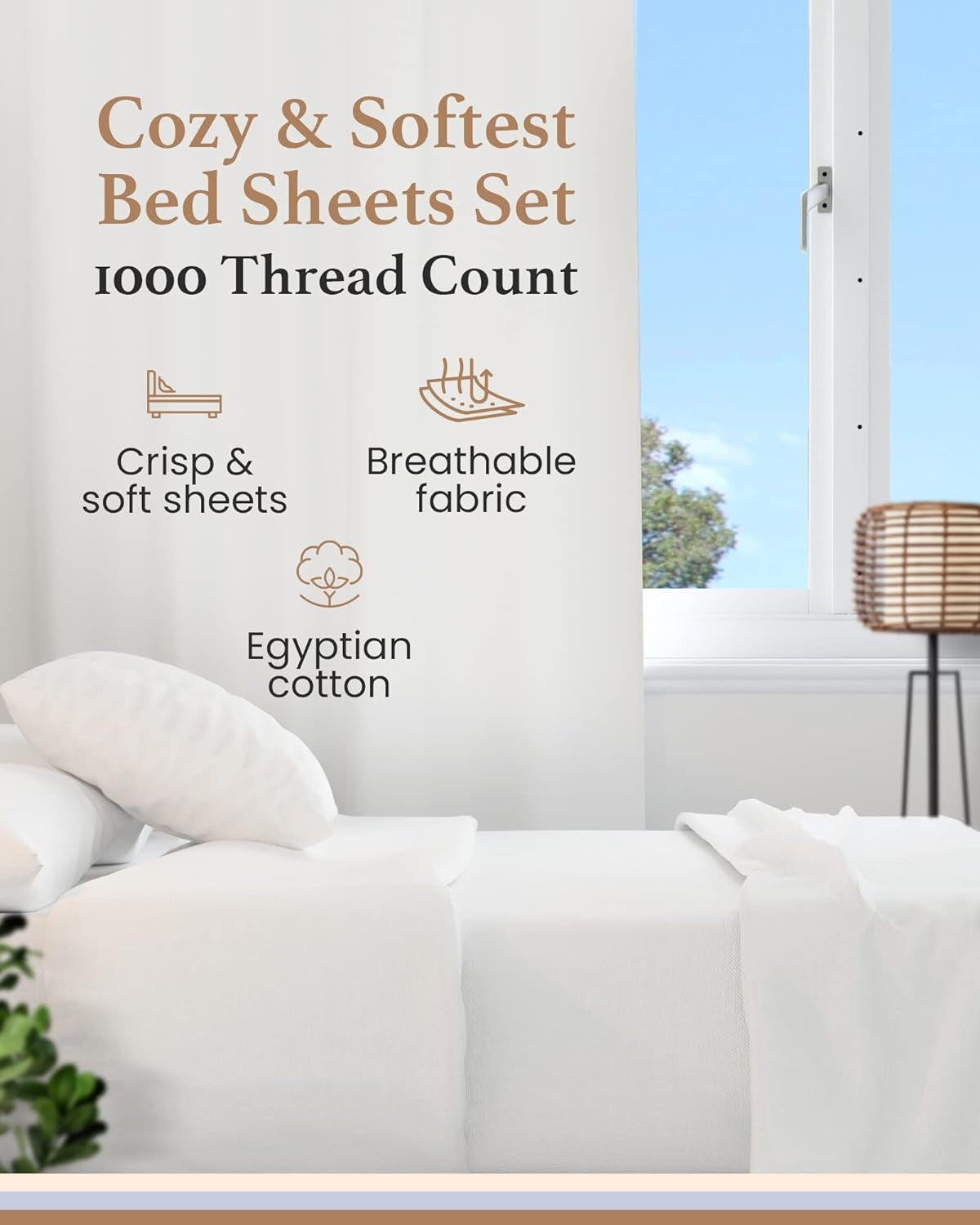 100% Egyptian Cotton Sheets Queen Size - 1000 Thread Count, 4 Pc Queen Sheet Set, Sateen Weave, Bed Sheets, 16" Deep Pocket Sheets - White