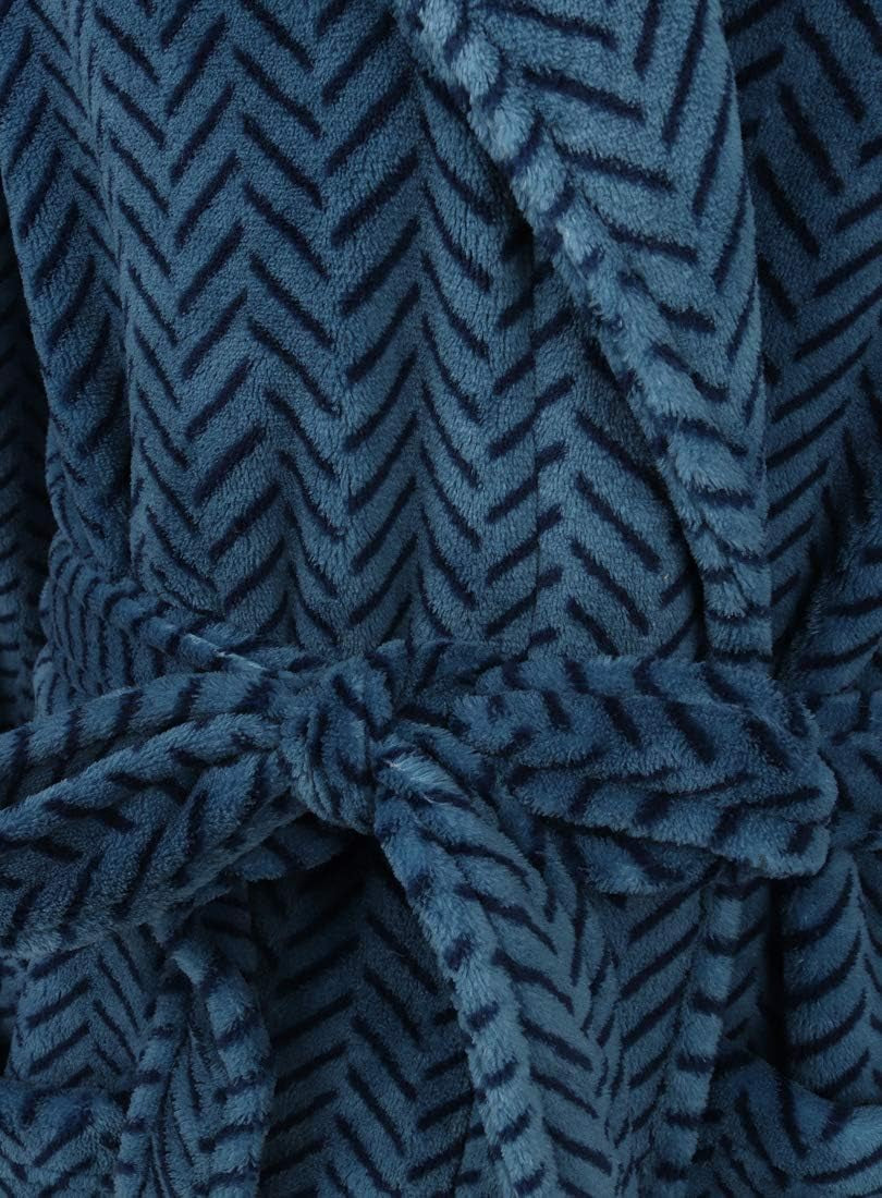 Men'S Blue Herringbone Fleece Robe