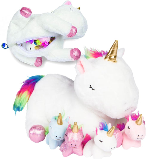 Unicorn Stuffed Animals for Girls, Set of 5 - Mommy with Babies - Magical Giant Stuffed Animal - Enchanting Unicorn with Babies Set - Plush Animals for Kids