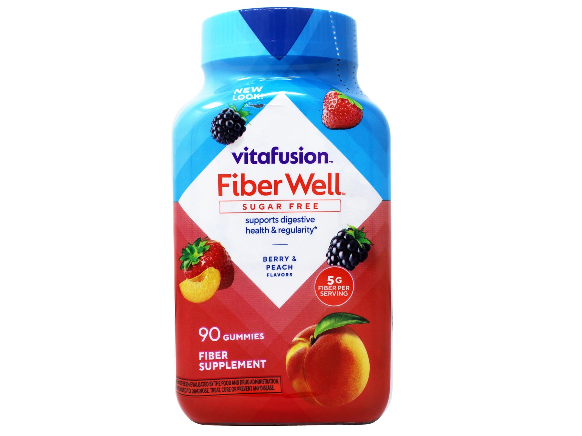 Fiber Well Sugar Free Fiber Supplement Gummies, Berry & Peach Flavors, 90 Count