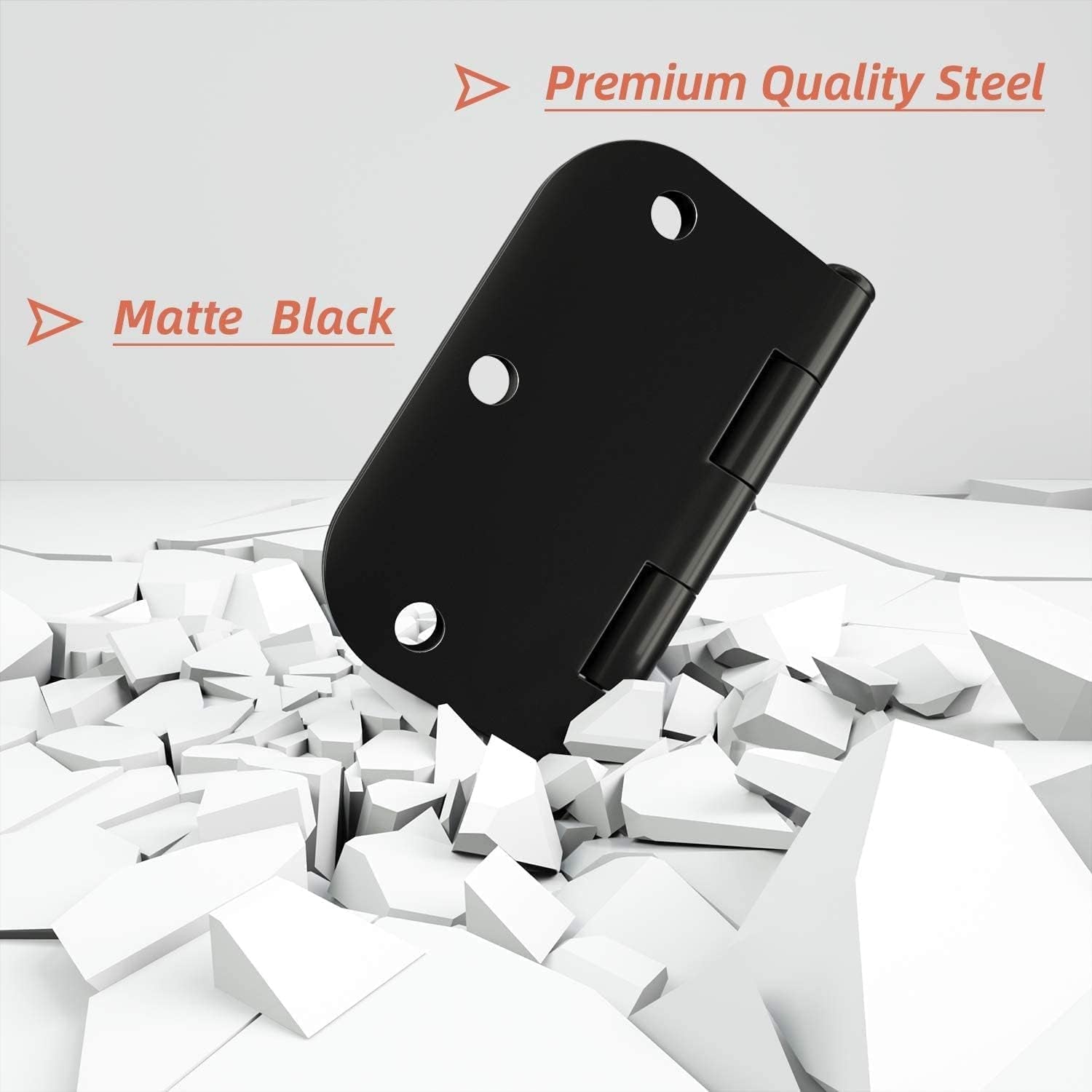18 Pack Door Hinges Black Matte Interior Door Hinges 3.5 X 3.5 Inch Rounded with 5/8 Radius, Heavy Duty Hinges for Doors
