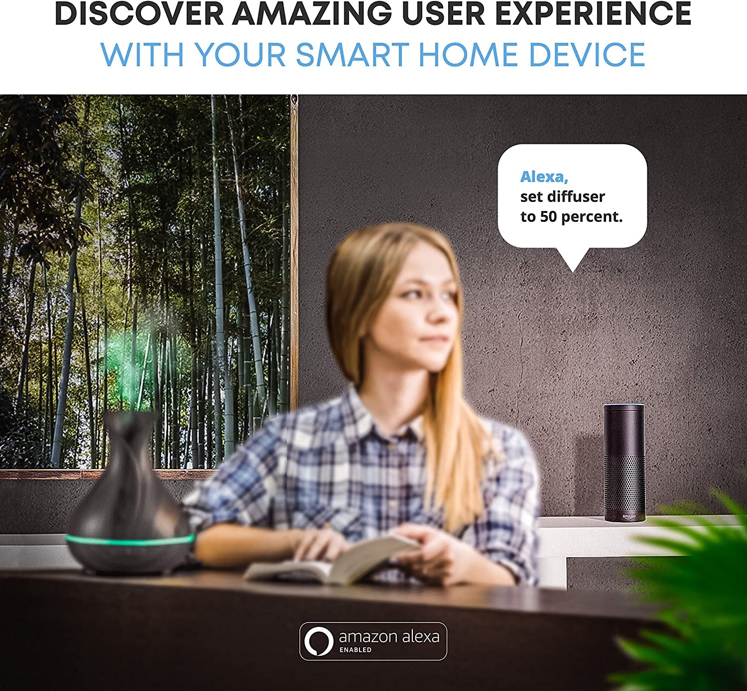 Smart Wifi Wireless Essential Oil Aromatherapy 400Ml Ultrasonic Diffuser & Humidifier with Alexa & Google Home Phone App & Voice Control - LED & Timer Settings Dark Brown