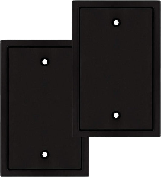 Modern Edge Switch Plate Wall Plate Outlet Cover, Durable Solid Zinc Alloy (Single Blank 2PK, Matte Black)