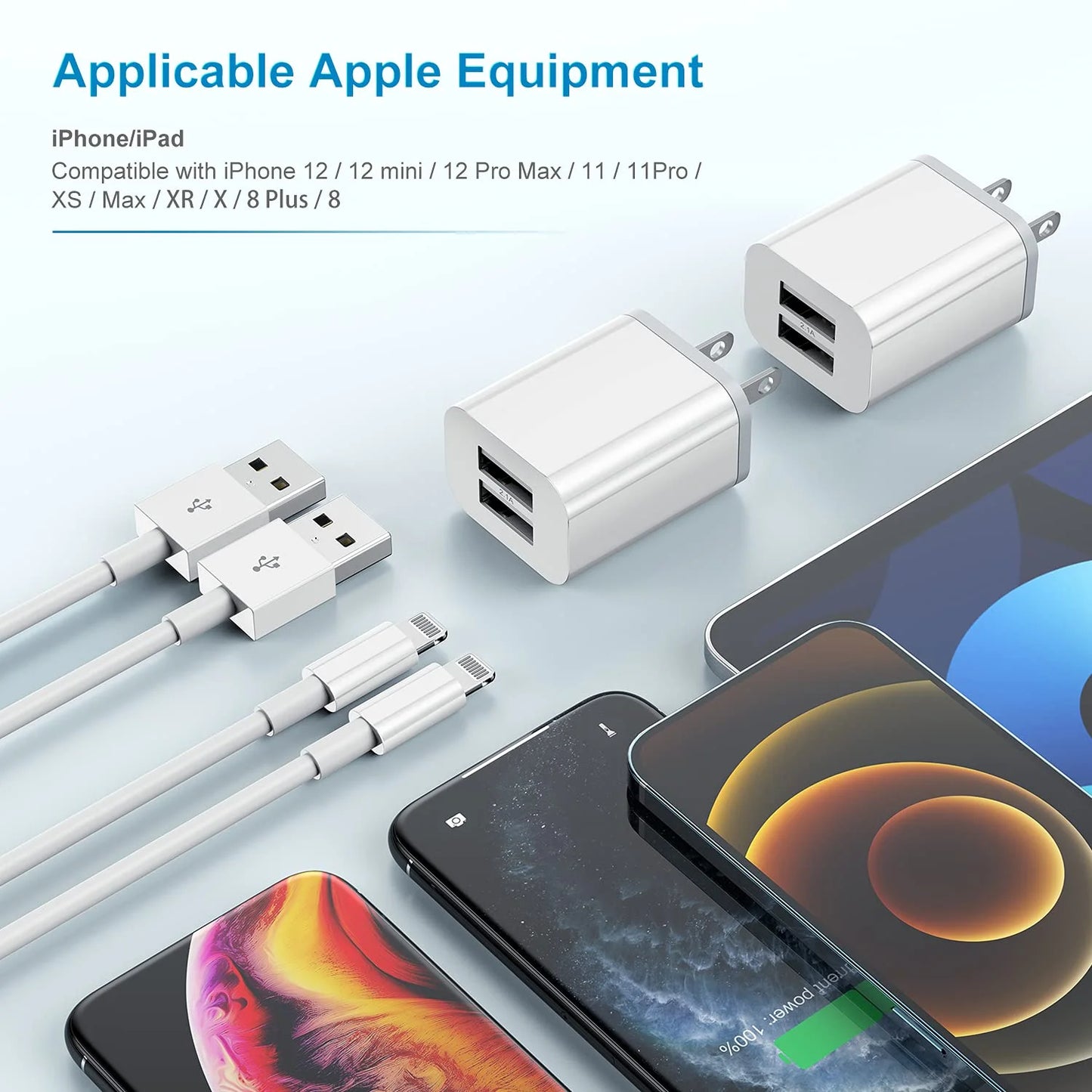 2 Pack Fast Charger, 24W PD USB C Wall Charger Adapter with 6FT and 10FT a to L Cable Compatible with Iphone Charger for Iphone 16,Iphone 15 ,Iphone 14 ,Iphone 13 ,Iphone 12