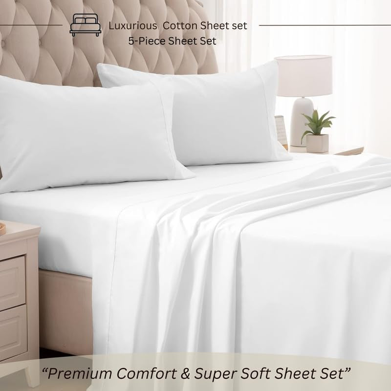 Split King Bed Sheets 5 Pieces 100% Egyptian Cotton Sheets for Split King Adjustable Bed 16 Inch Deep Pocket Split King Sheets Sets for Adjustable Beds White Solid