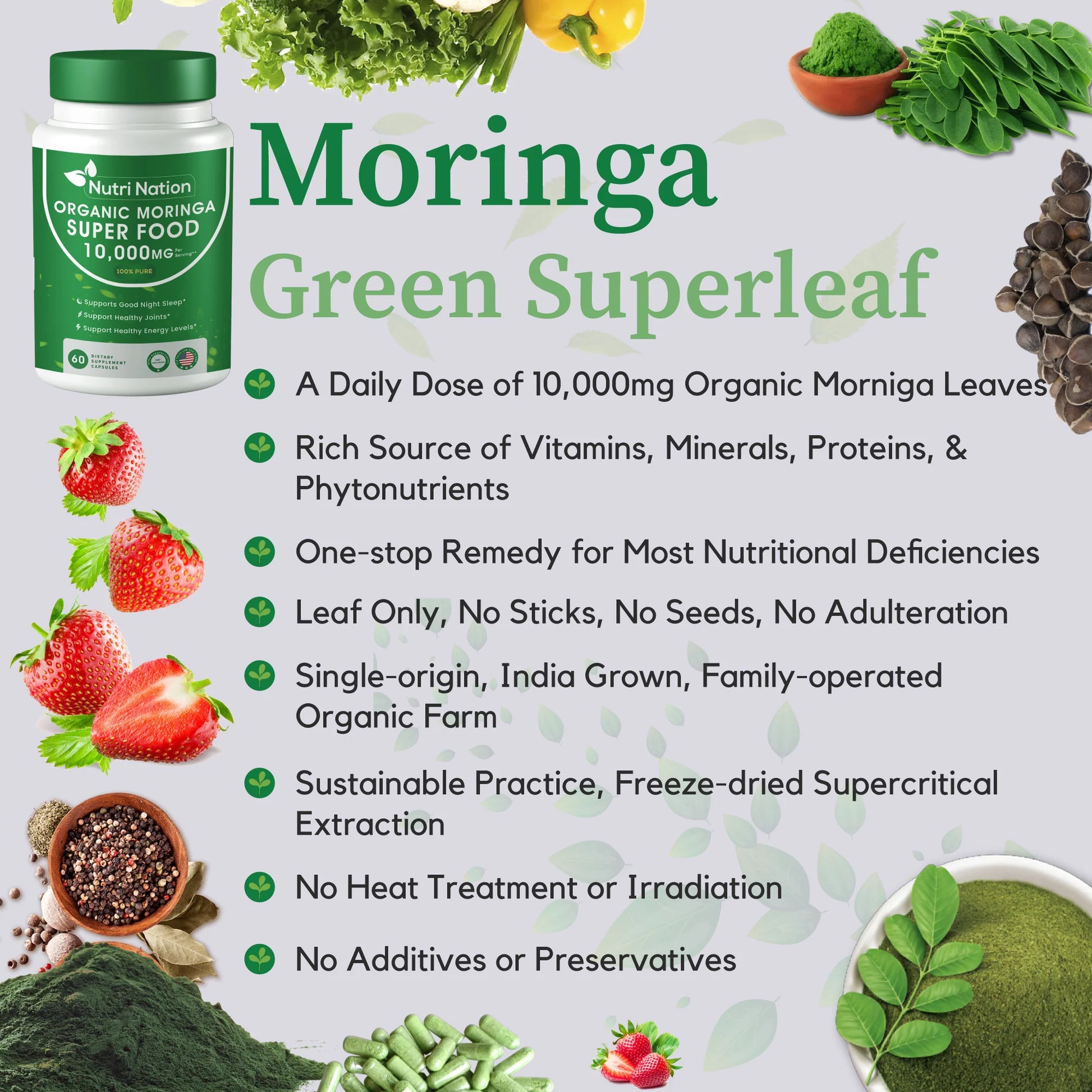 Organic Moringa Supplement 120 Capsules 10,000Mg