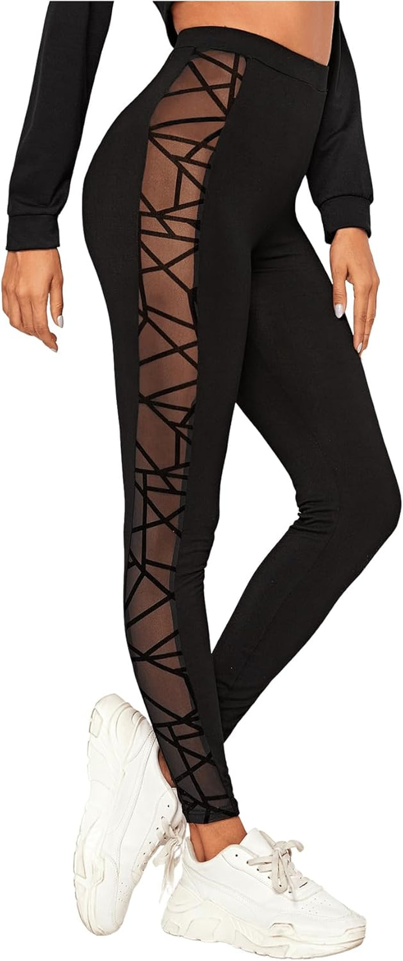 Women'S Mesh Panel Side High Waist Leggings Skinny Workout Yoga Pants