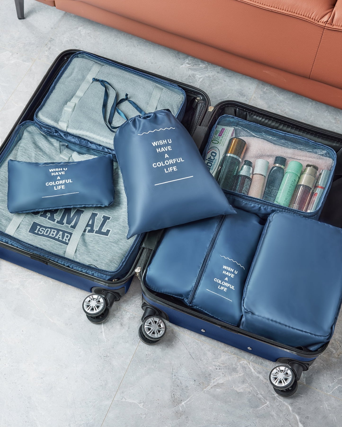 3 Piece Luggage Sets Travel Suitcase Set with 7PCS Organizer Bags, Navy Blue