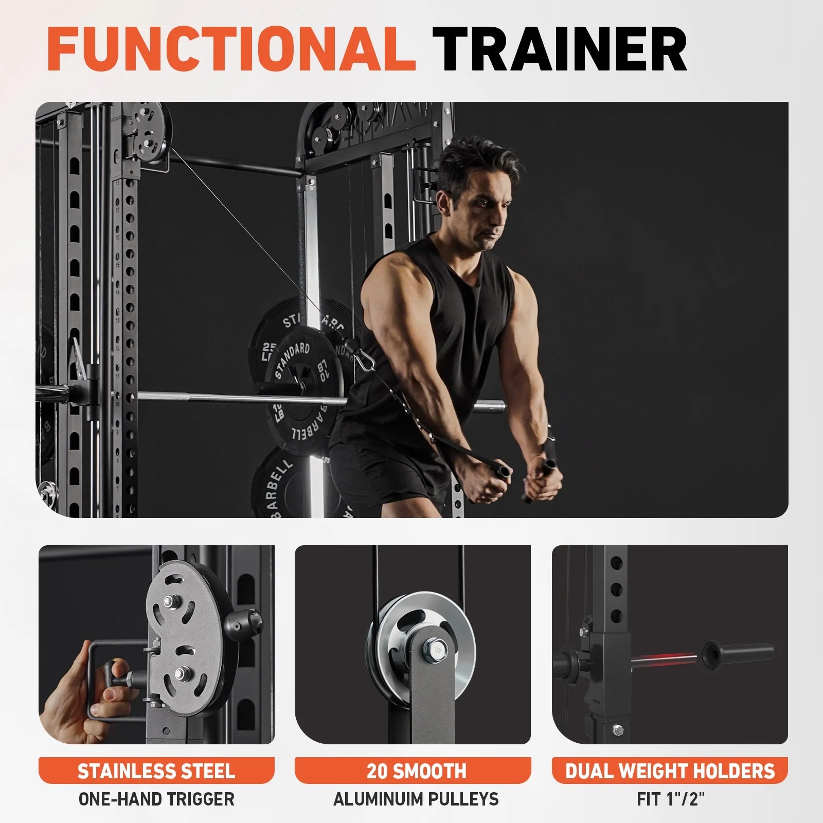 Smith Machine, All-In-One Power Rack Cage with Vertical Leg Press, 2000LBS Power Cage Squat Rack with Smith Bar, Dual Pulley Cable Crossover System for Home Gym