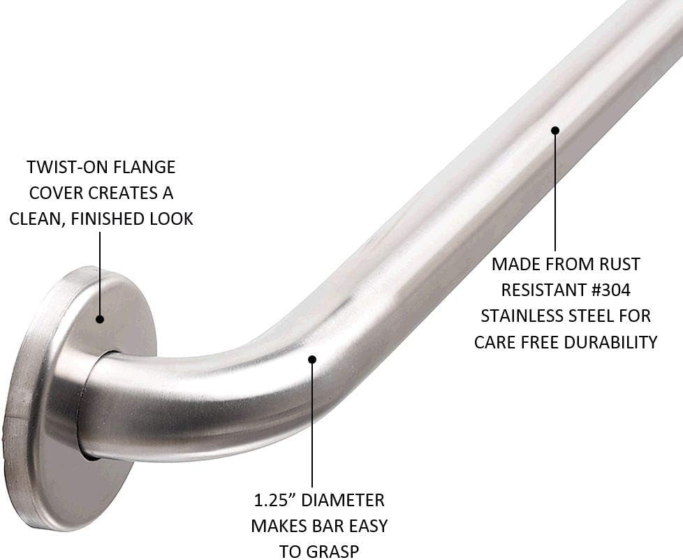 Straight Grab Bar Bath, 18",1.25" Diameter Satin Stainless