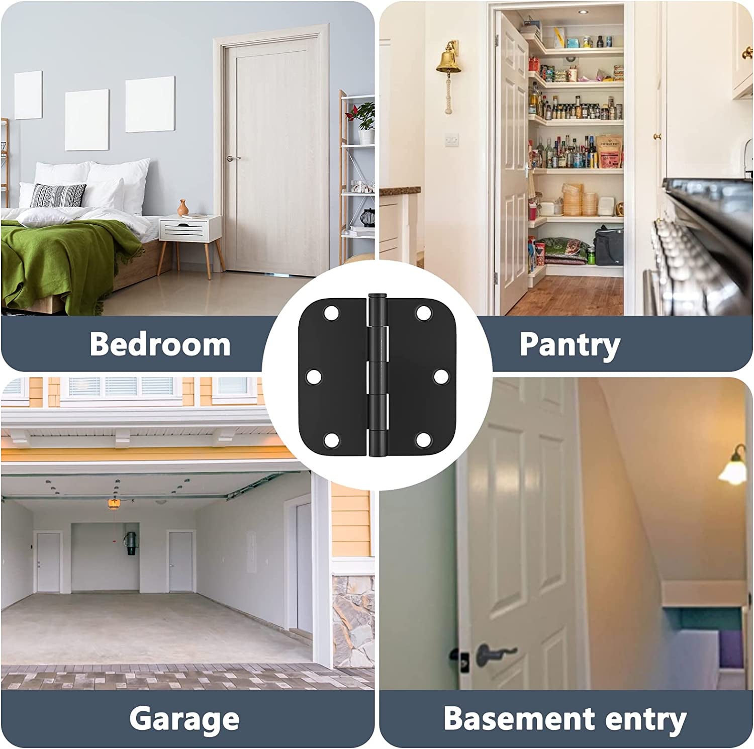 18 Pack Door Hinges Black Matte Interior Door Hinges 3.5 X 3.5 Inch Rounded with 5/8 Radius, Heavy Duty Hinges for Doors