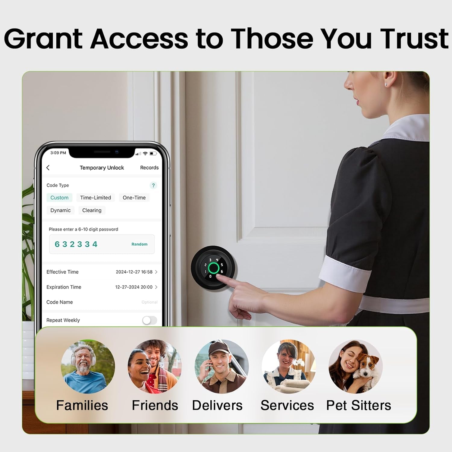 4-In-1 Smart Door Knob Fingerprint Door Lock with Keypad, Biometric & App Control, Keyless Entry for Room, Garage, Office, Apartment, Local Data Storage