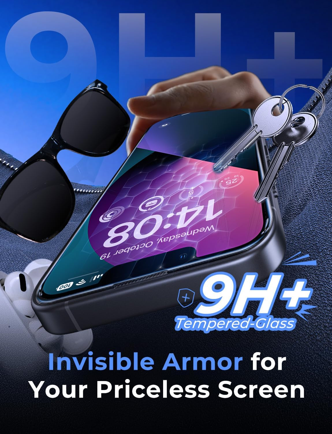 2 Pack for Iphone 13/14& Iphone 13 Pro 6.1 Inch Tempered Glass Screen Protector, Auto Dust-Elimination, Bubble Free, HD Clear, Easy Installation