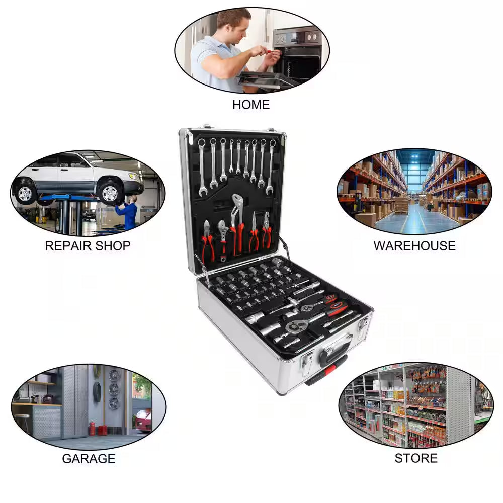 899-Piece Home Repair Tool Set Tool Box Storage Box with 4-Drawers in Silver