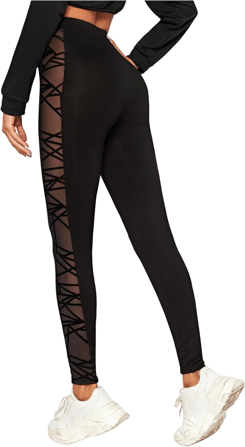 Women'S Mesh Panel Side High Waist Leggings Skinny Workout Yoga Pants