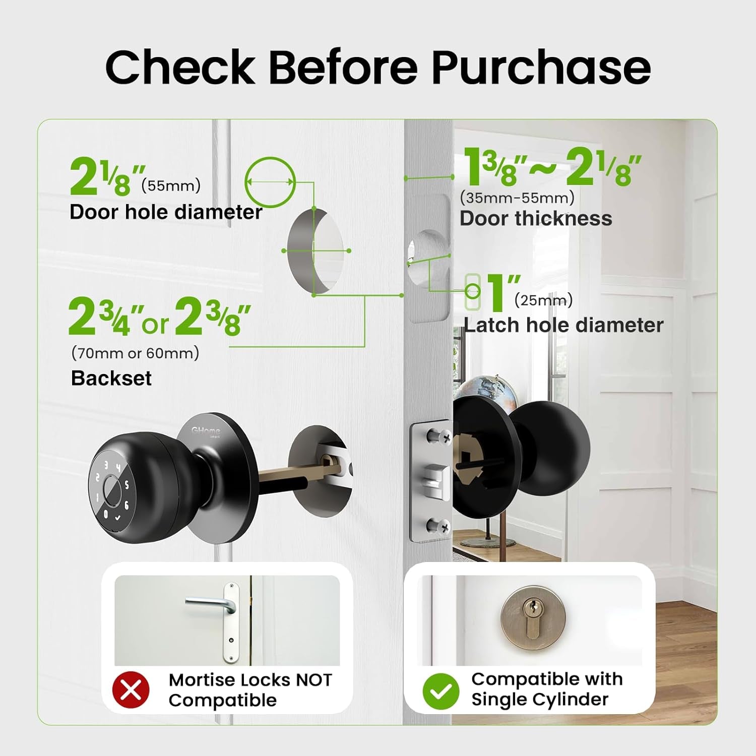 4-In-1 Smart Door Knob Fingerprint Door Lock with Keypad, Biometric & App Control, Keyless Entry for Room, Garage, Office, Apartment, Local Data Storage