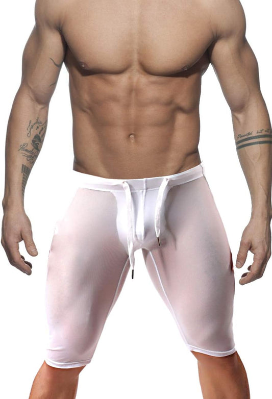 Men'S Fitness Mesh Shorts Yoga Capris See through Jammer Swimsuit Beachwear