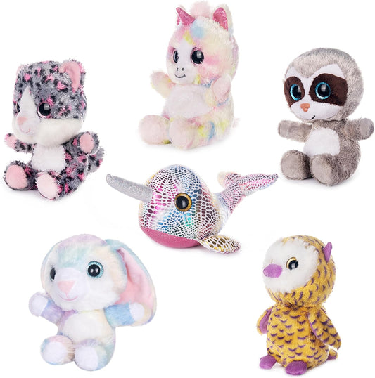 7" Adorable Stuffed Animals Bulk - 6 Pcs Fairy Tale Plush Toys (Sloth, Unicorn, Rabbit, Narwhal, Owl, Cat) - Perfect Plushies for Babies Kids Girls & Boys