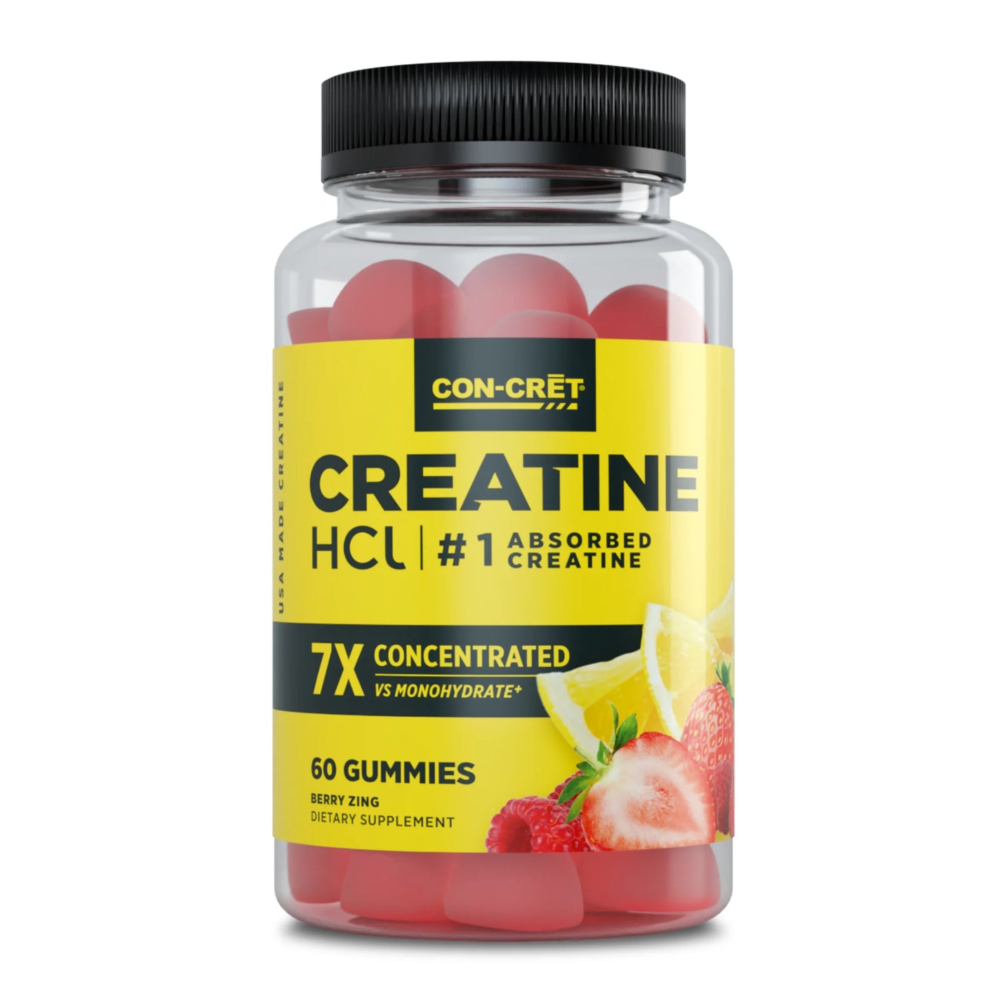 (3 Pack) Creatine Hcl Gummies, Sour Berry Zing Flavor, Supports Muscle & Brain Health, 60 Count