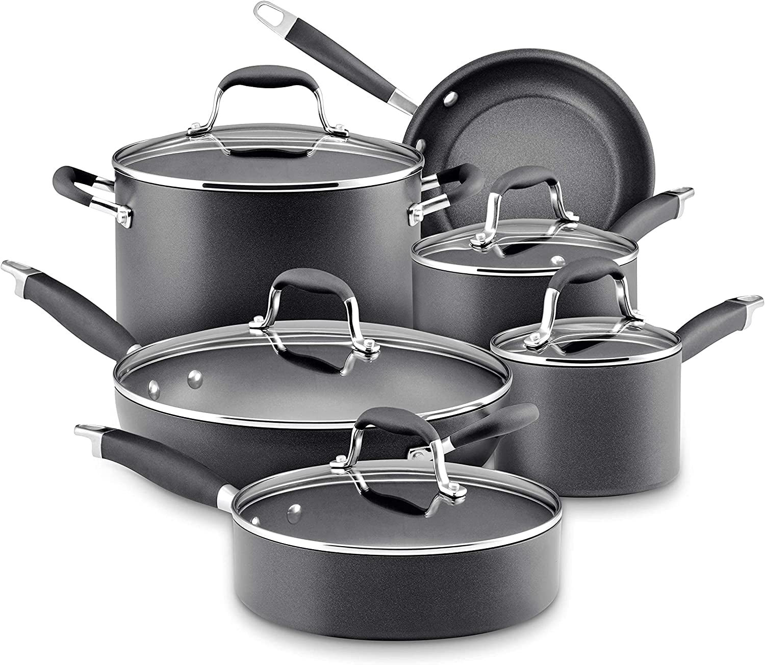 Advanced Hard Anodized Nonstick Cookware Pots and Pans Set, 11-Piece, Gray