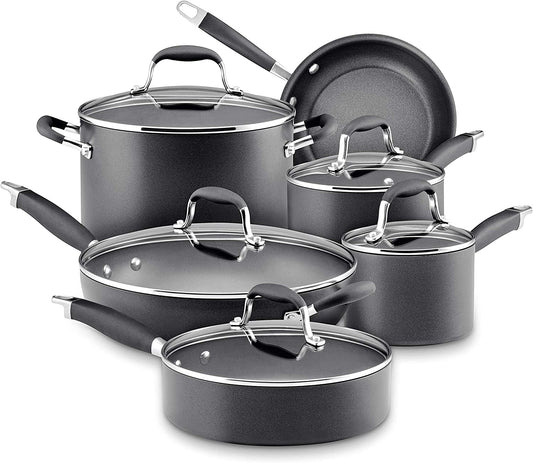Advanced Hard Anodized Nonstick Cookware Pots and Pans Set, 11-Piece, Gray