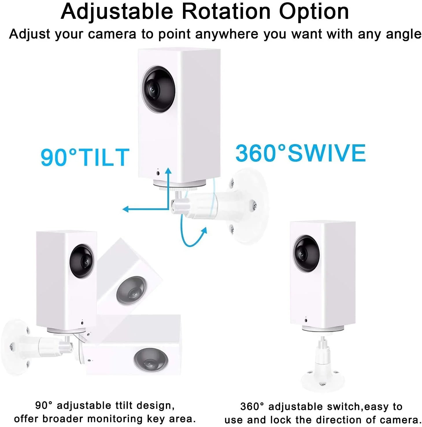 Wall Mount for Wyze Cam Pan and V3, 360° Swivel & 90° Tilt, Black, 2 Pack