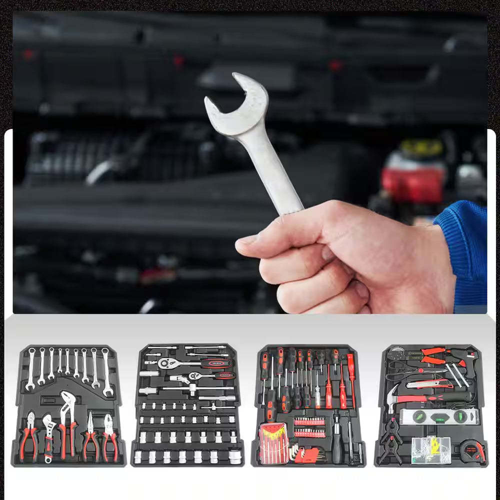 899-Piece Home Repair Tool Set Tool Box Storage Box with 4-Drawers in Silver