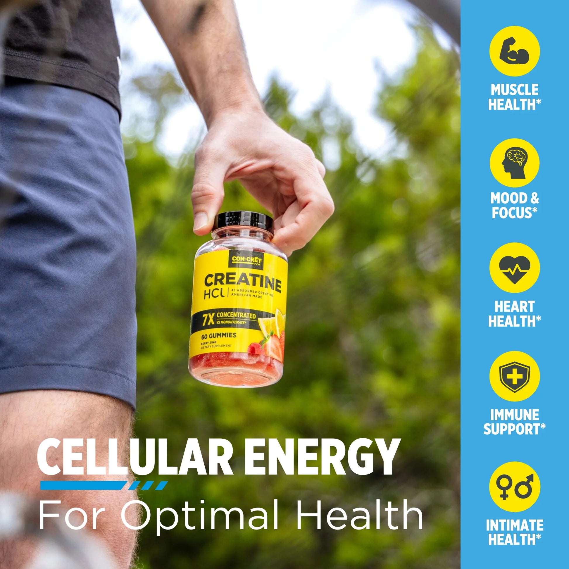 (3 Pack)  Creatine Hcl Gummies, Sour Berry Zing Flavor, Supports Muscle & Brain Health, 60 Count