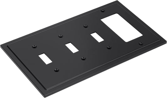 Modern Edge Decorative Wall Plate Switch Plate Outlet Cover, Durable Solid Zinc Alloy (Triple Toggle/Single Decorator, Matte Black)