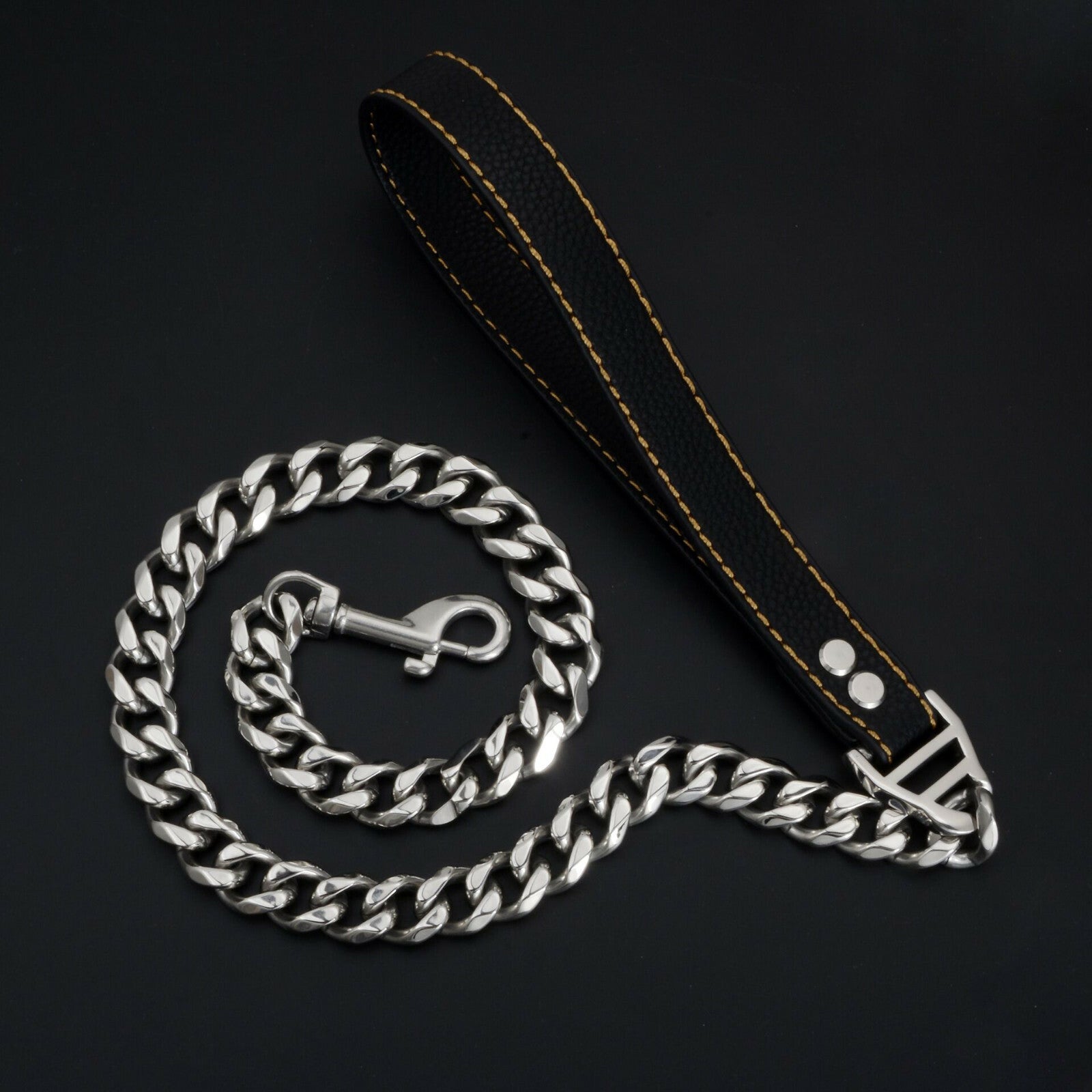 370G Stainless Steel Dog Leash Dog Chain 19Mm Cuban Chain Pets Genuine Leather