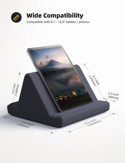 Tablet Pillow Stand, Pillow Soft Pad for Lap - Tablet Holder Dock for Bed with 6 Viewing Angles, for 4-13" Tablets, like Ipad Pro 11, 13, Air, Mini, Kindle, Galaxy Tab, E-Reader, Dark Gray