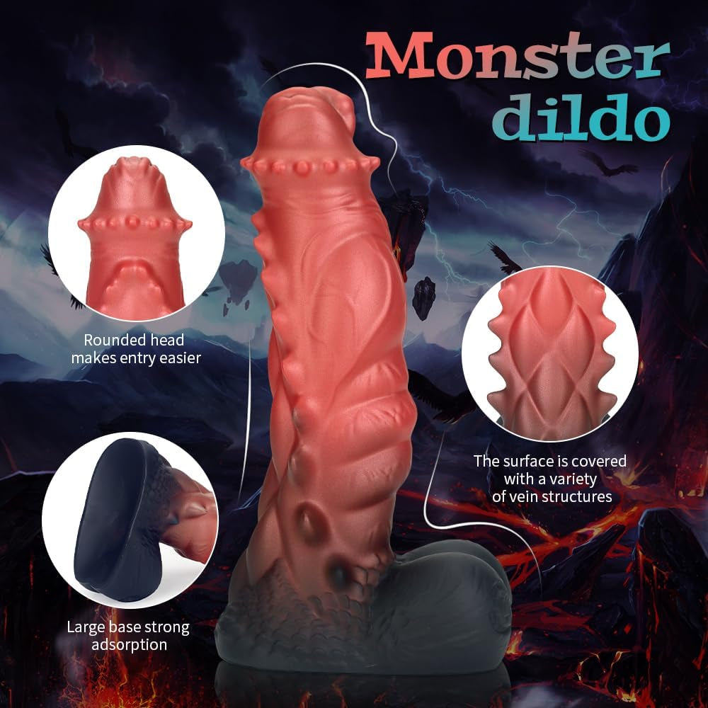 13.85In Fantasy Dragon Dildo Realistic Huge Silicone Dildo for Women, Men & Couples Waterproof, Big Thick Dragon Shaped Sex Toy Red (XXL)