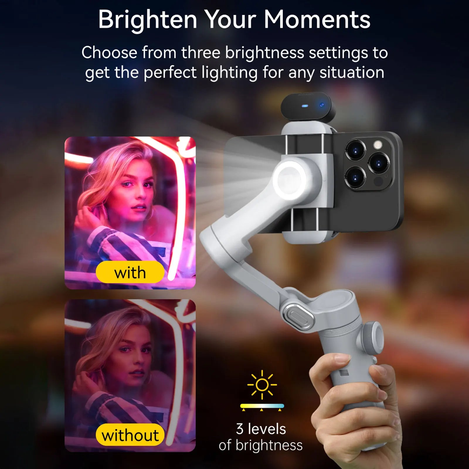 Smart Xpro Ai Grey Gimbal Stabilizer for Iphone and Android 3-Axis Intelligent Gimbal Stabilizer Appless Face Tracking