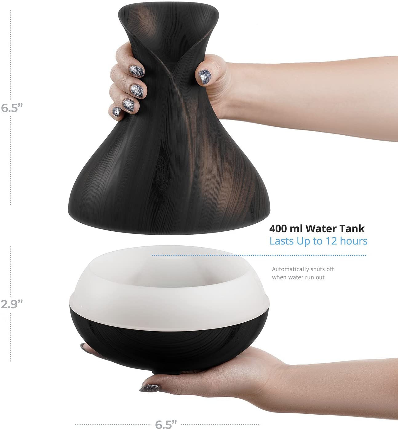 Smart Wifi Wireless Essential Oil Aromatherapy 400Ml Ultrasonic Diffuser & Humidifier with Alexa & Google Home Phone App & Voice Control - LED & Timer Settings Dark Brown