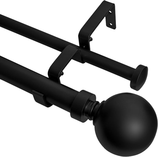 1-Inch Diameter Ball Telescoping Double Window Treatment Curtain Rod, 28-Inch to 48-Inch, Black