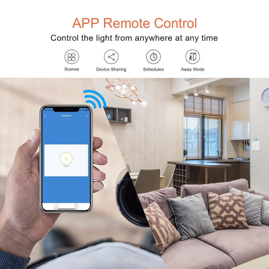 Smart Light Switch 2 Gang Wifi Smart Light Double Switch Compatible with Alexa, Google Assistant,Wireless Control, 2.4G Wifi Smart Light Switch, Single-Pole, Neutral Wire Required