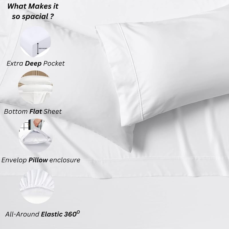 Split King Bed Sheets 5 Pieces 100% Egyptian Cotton Sheets for Split King Adjustable Bed 16 Inch Deep Pocket Split King Sheets Sets for Adjustable Beds White Solid