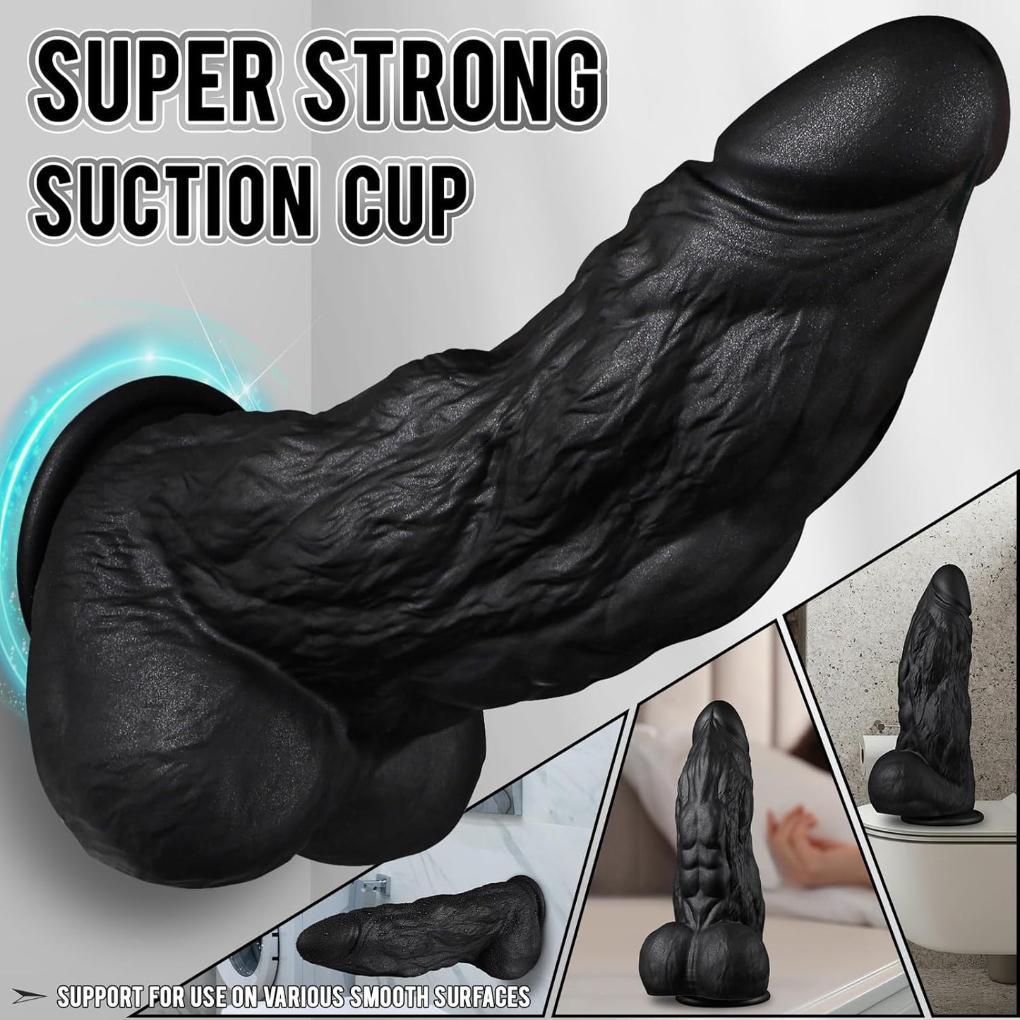 3 Inch Diameter BBC Huge Thick Dildo, 10 Inch Monster Big Black Dildos with Strong Suction Cup, Realistic Silicone Large Anal Dildos Adult Sex Toys for Gay Female Mastuabtion