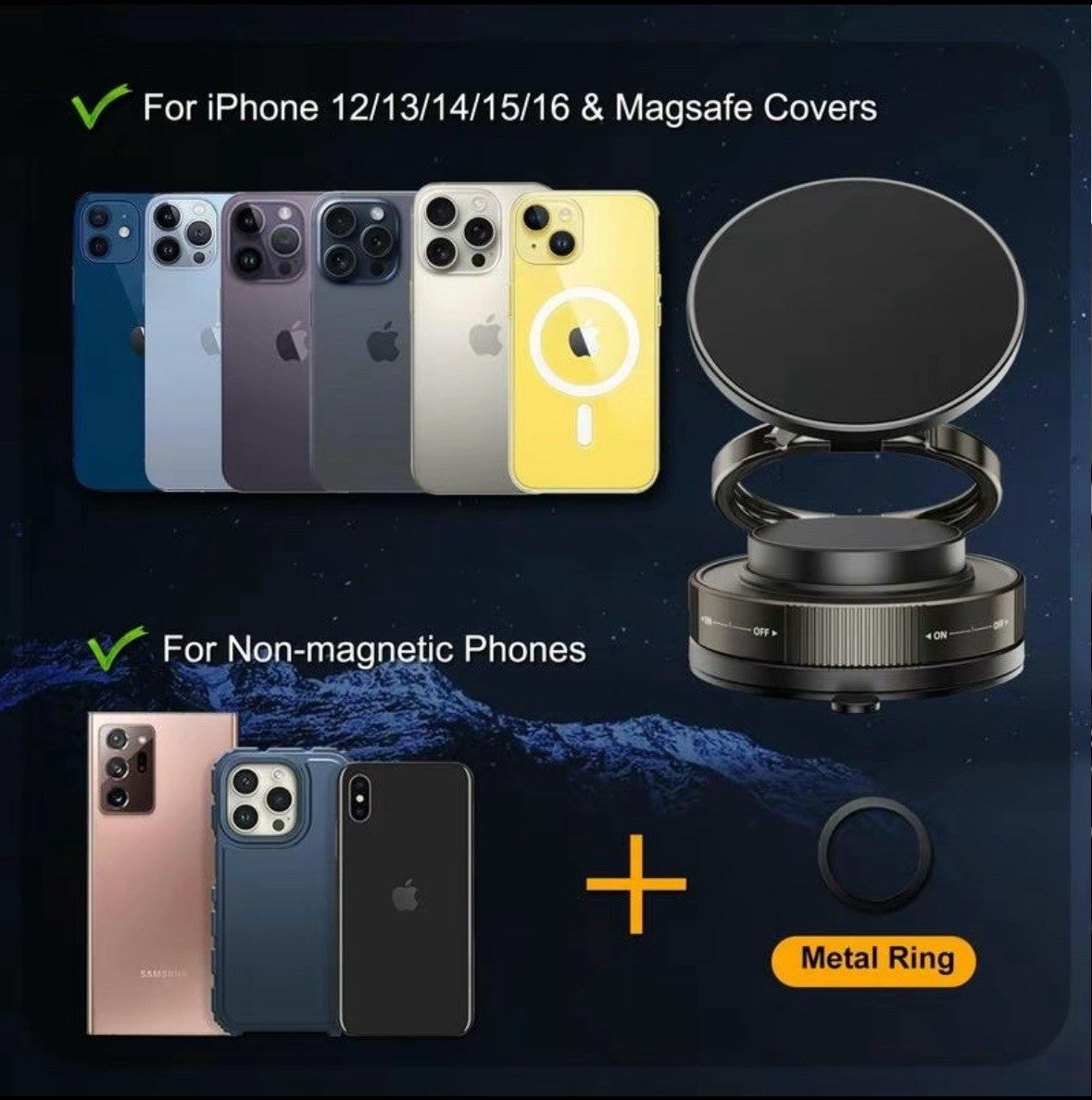 Adjustable 360° Magnetic Suction Vacuum Cell Phone Holder Car/Gym/Mirror