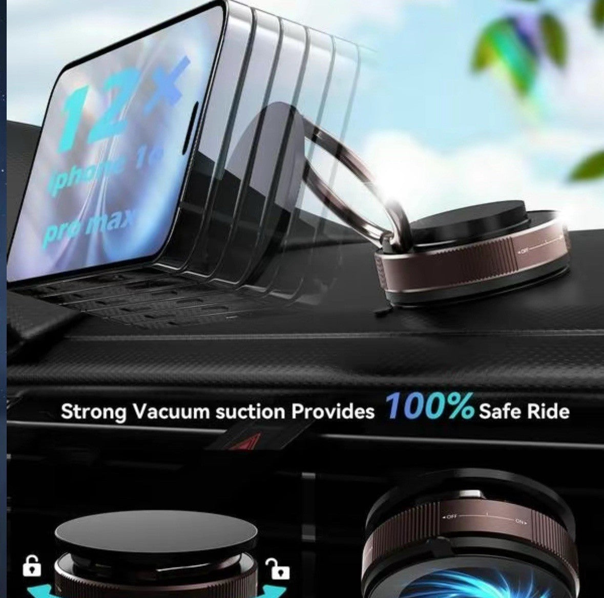 Adjustable 360° Magnetic Suction Vacuum Cell Phone Holder Car/Gym/Mirror