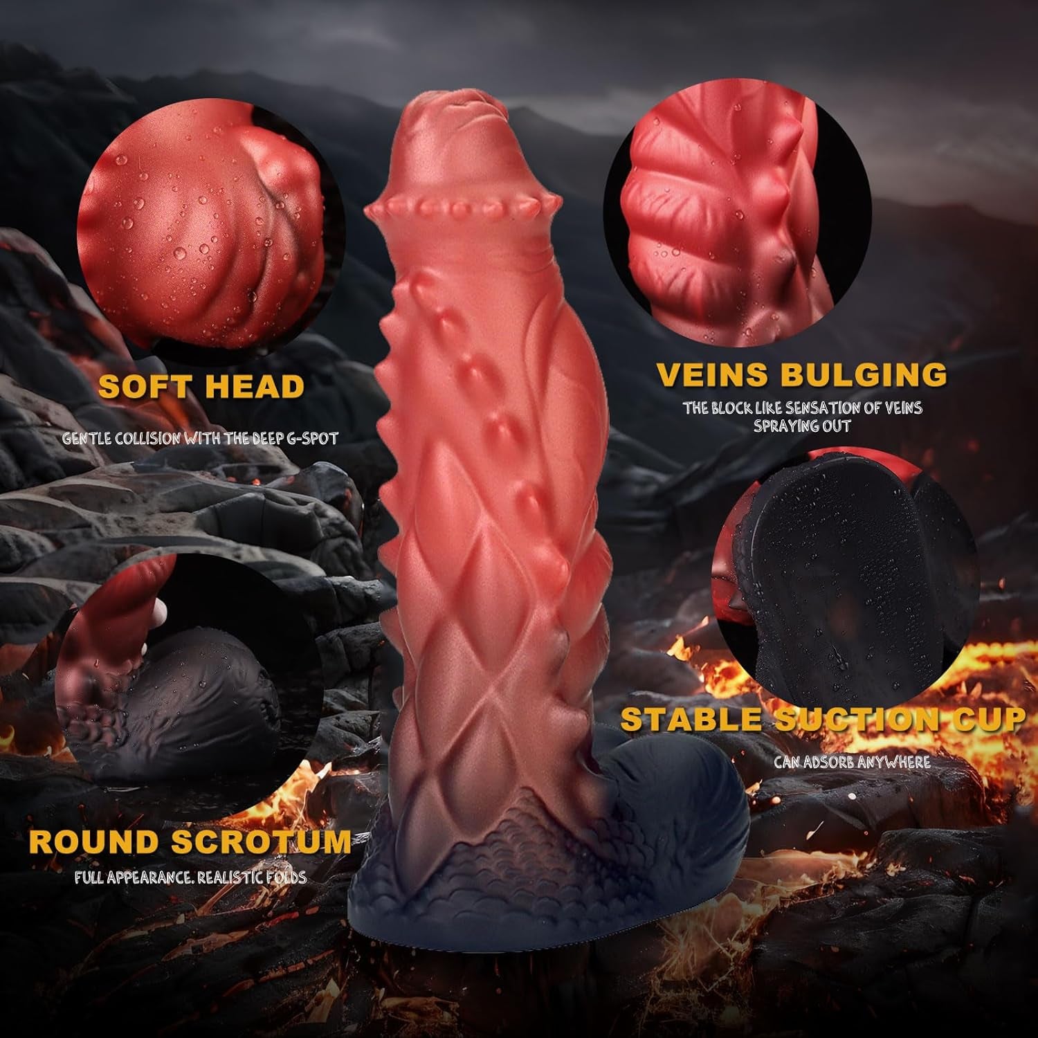 13.85In Fantasy Dragon Dildo Realistic Huge Silicone Dildo for Women, Men & Couples Waterproof, Big Thick Dragon Shaped Sex Toy Red (XXL)