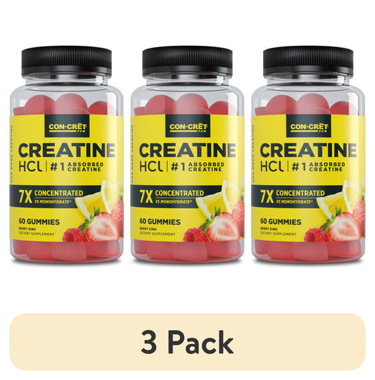 (3 Pack)  Creatine Hcl Gummies, Sour Berry Zing Flavor, Supports Muscle & Brain Health, 60 Count