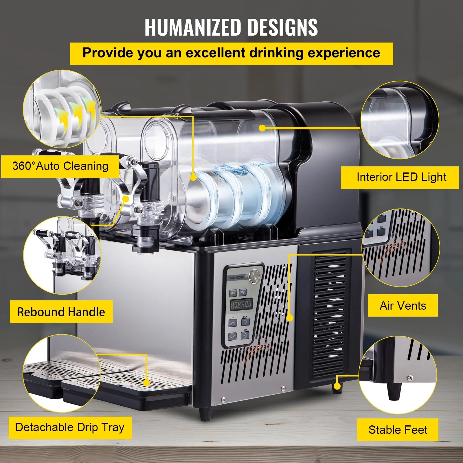 3Lx2 Commercial Slushy Machine Stainless Steel Margarita Slushie Maker Frozen Drink Maker for Ice Juice Tea Coffee Making, Sliver